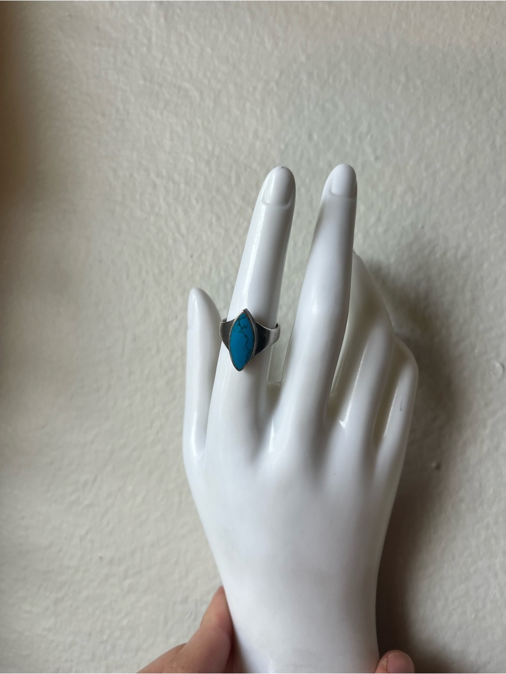 Turquoise Teardrop Sterling-Style Ring - Blue Teardrop Stone